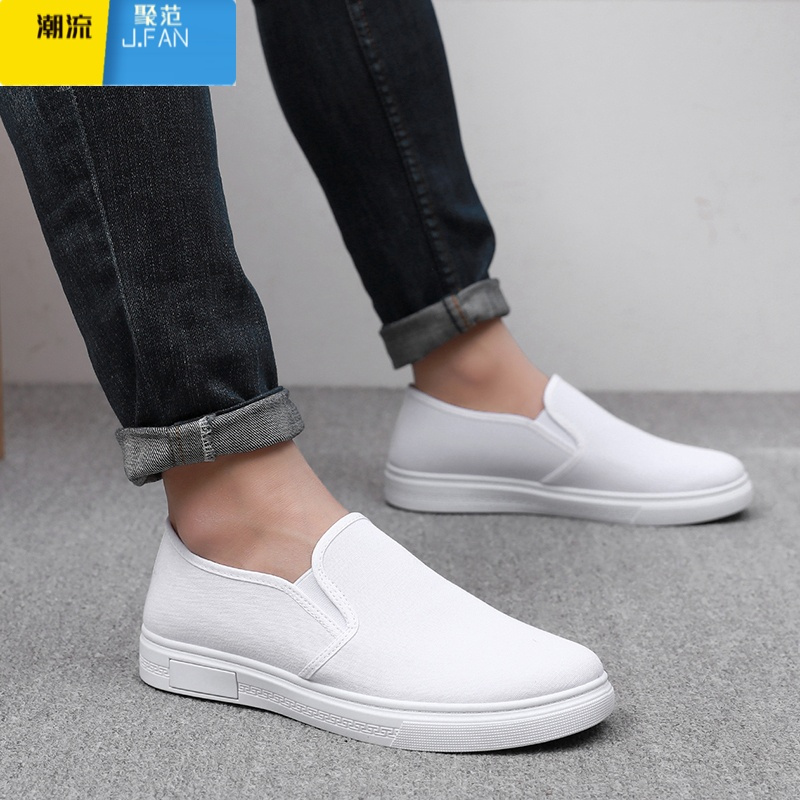 聚范老北京布鞋男鞋纯白色男布鞋懒人透气平底单鞋软底防滑小白鞋