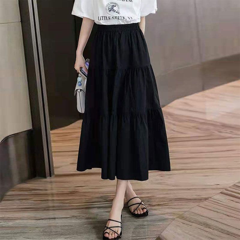 中长款半身裙2020新款春秋夏季百搭松紧高腰白色a字仙女裙子 白色 S