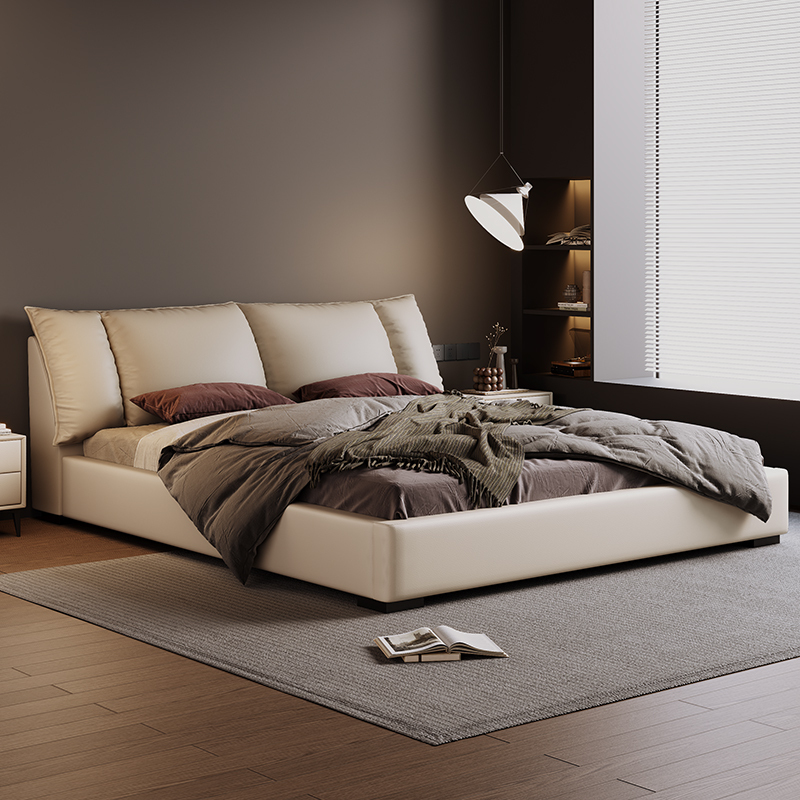 真皮大床轻奢头层牛皮床客厅主卧极简-卡尔适星耀高清大图