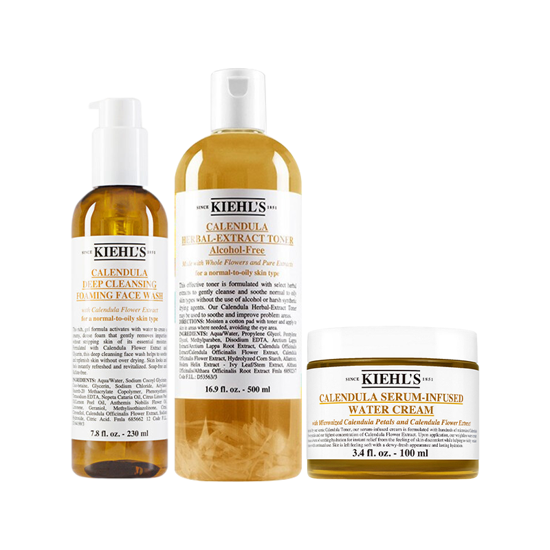 科颜氏(Kiehl's)金盏花三重美肤礼盒(洁面230ml+爽肤水500ml+面霜100ml)