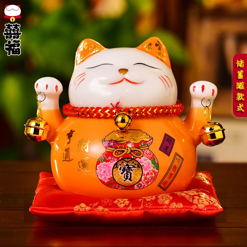 猫存钱罐摆件开业创意礼品陶瓷小号家用儿童男生女生店铺 三维工匠 4.5寸-健康富贵(红色)猫高清大图
