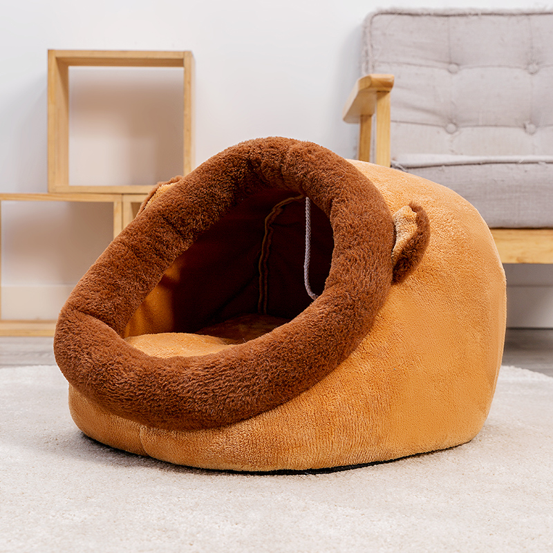 猫窝冬季保暖狗窝四季通用小型犬泰迪猫咪封闭式房子猫屋宠物用品 大大熊（大毛圈门洞） M（15斤内猫咪/10斤内狗狗适用）