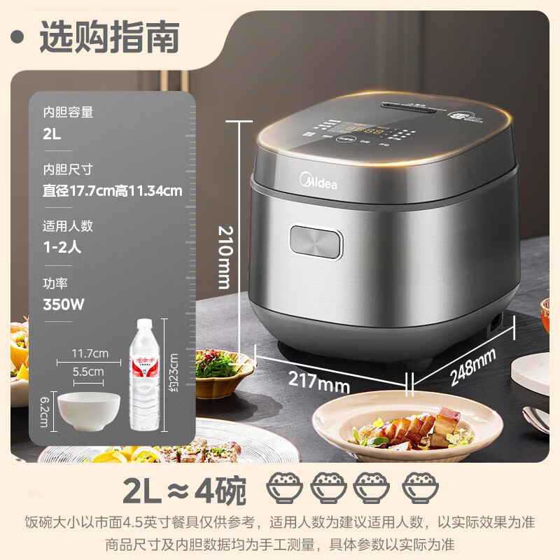 美的(Midea)电饭煲0涂层316L母婴级不锈钢2L易清洁家用1-2人沥米饭迷你电饭锅微压以旧换新AFB2022LS