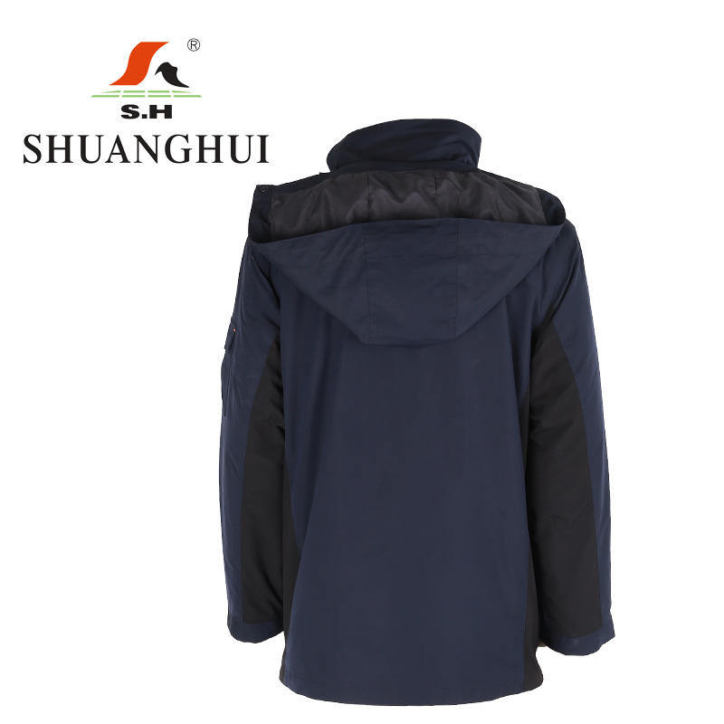 双惠男女款冲锋衣SHM-172-A,抓绒款,深藏青+黑拼色155-195(件)高清大图