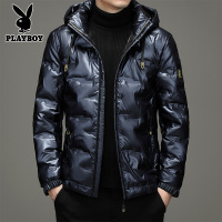 花花公子(PLAYBOY)冬季新款男士短款连帽羽绒服中青年纯色保暖商务休闲羽绒服外套时尚潮款加厚棉衣外套