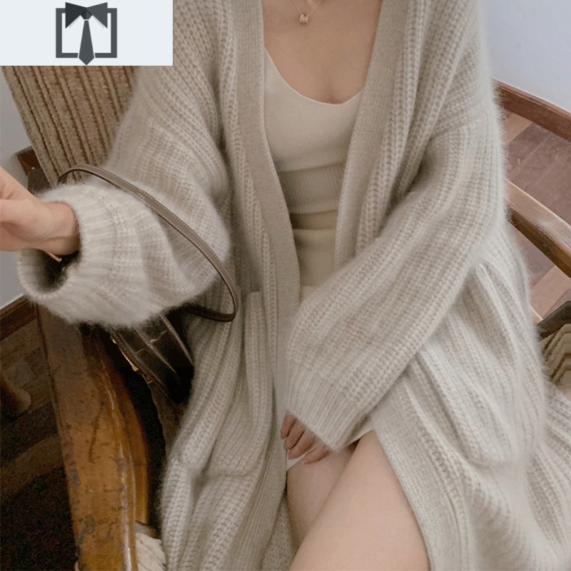 SUNTEK2020年秋冬新款马海毛毛衣外套女加厚宽松慵懒风中长款针织开衫潮毛衣
