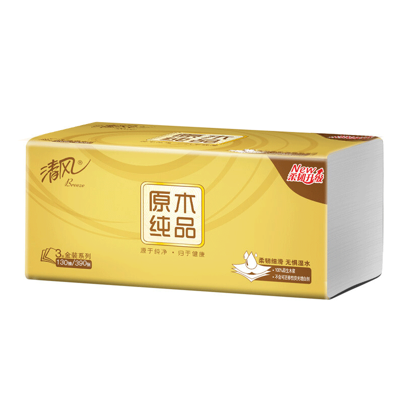 清风 纸巾抽纸3层130抽*3包金装 AR33MJK1高清大图