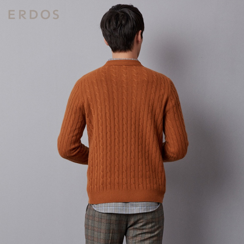 ERDOS 圆领绞花编织纹路设计男士长袖针织羊绒衫