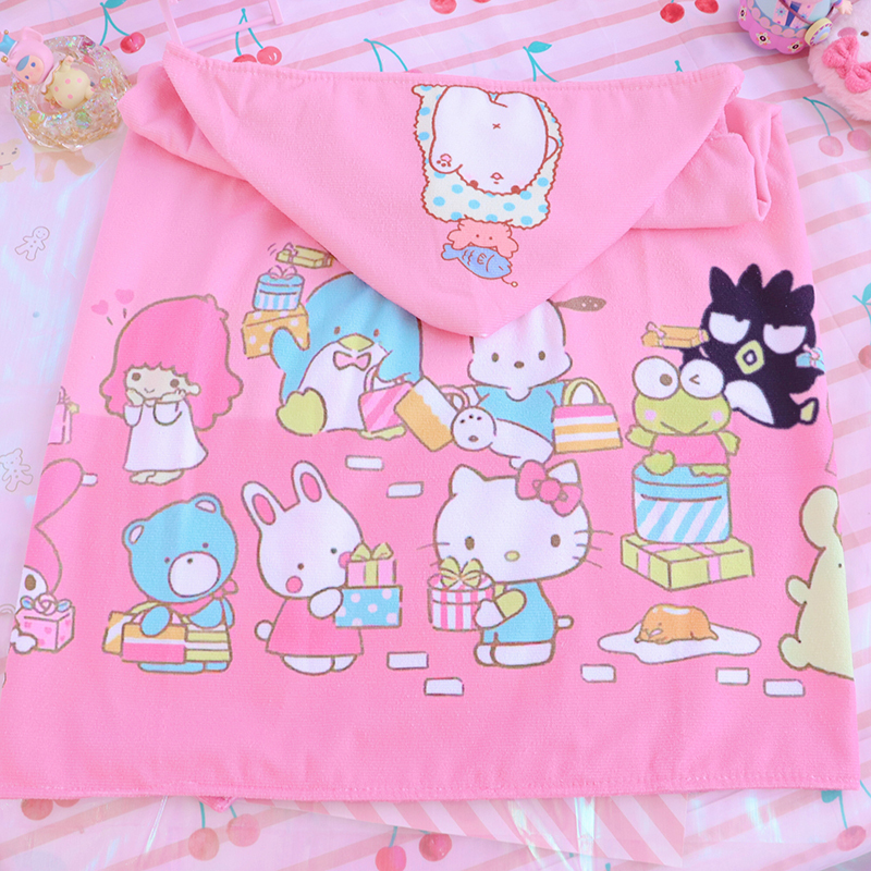 日系美乐蒂双子星小狗连帽浴巾斗篷沙滩巾少女心浴袍保暖披肩 100*70cm 大家族披肩