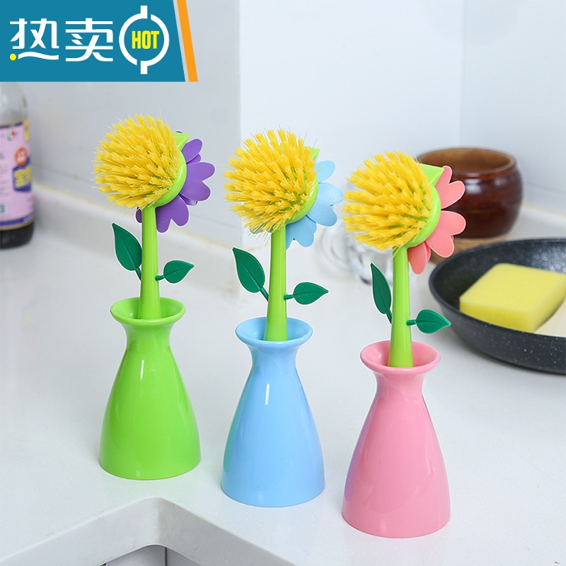 敬平卡通小花洗碗刷子厨房油烟机灶台面去污刷不伤锅刷家务劳保清洁刷 1个颜色随机高清大图