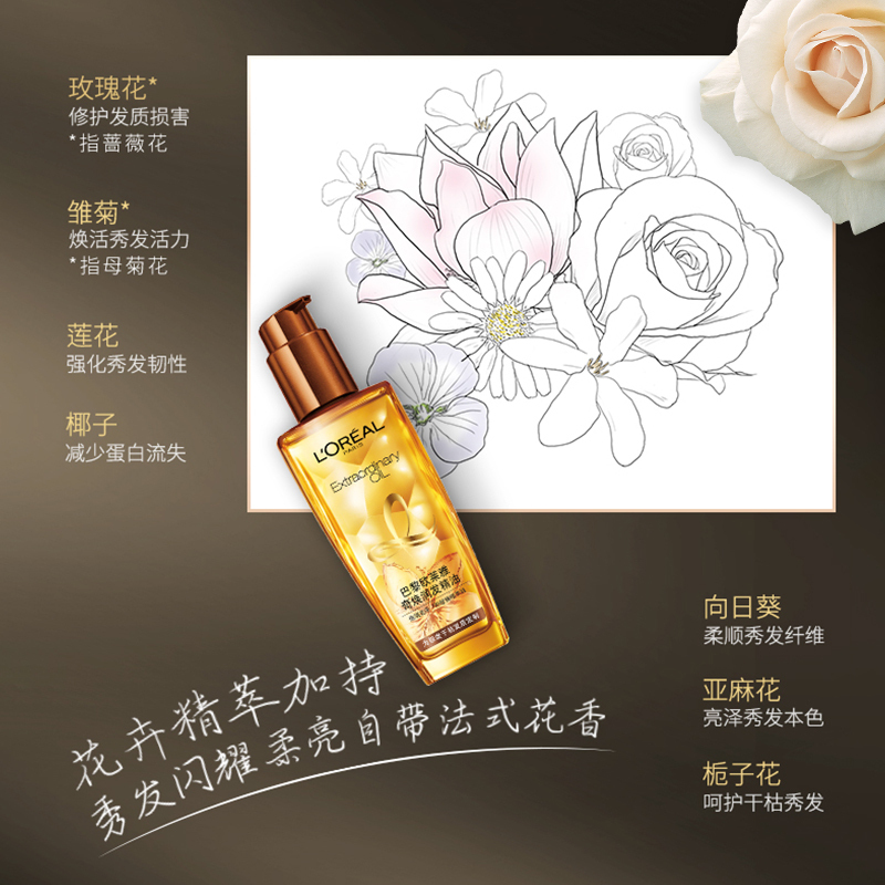 欧莱雅奇焕润发精油小棕瓶(滋养修护干枯柔顺头发)针对极干发质 100mL+小红瓶30ml*2高清大图
