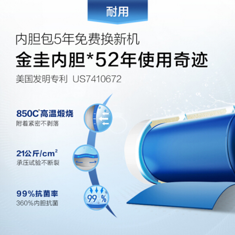 史密斯(A.O.Smith) 60升金圭内胆电热水器 内胆清洁 易安装 双棒速热节能