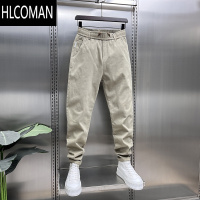 HLCOMAN纯色男士痞帅休闲裤卡其色潮流简约长裤冬季加绒修身小脚男裤