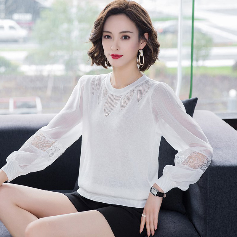 子沫雨长袖t恤女中年妈妈秋装新款女装冰丝针织衫2021秋季薄款上衣内