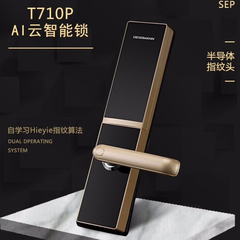 德施曼(DESSMANN)T710P指纹锁智能猫眼64位虚拟密码APP指纹密码卡片钥匙开门ios;Android星夜金