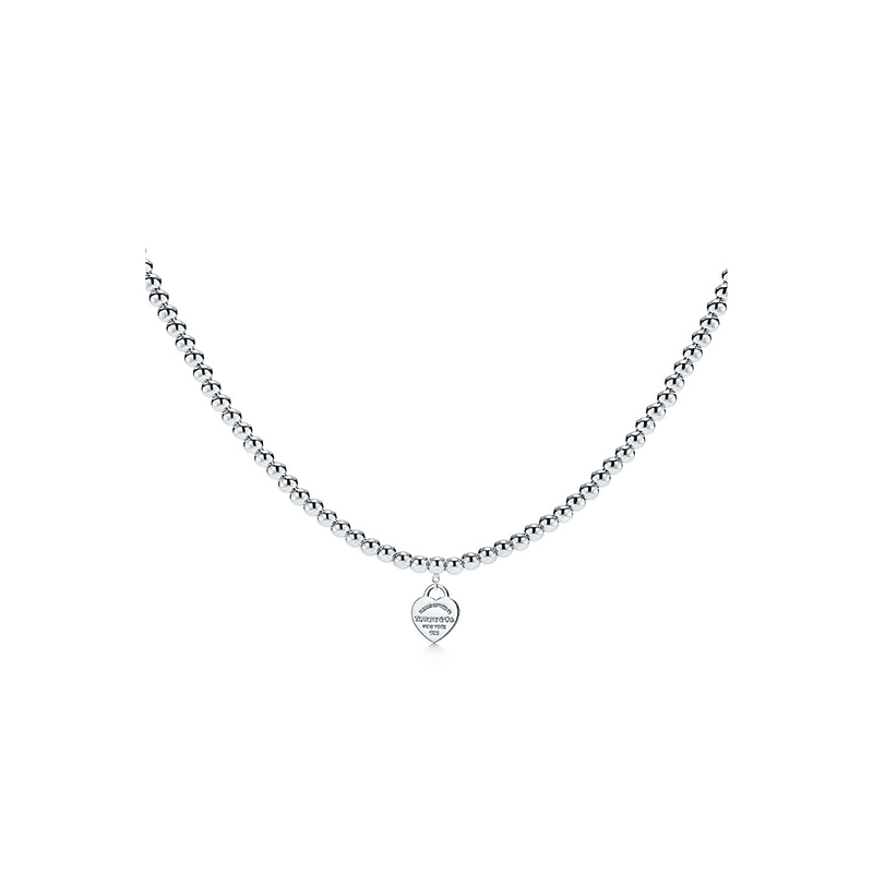 蒂芙尼925银欧美风格return to tiffany系列女士心形吊坠银饰串珠项链