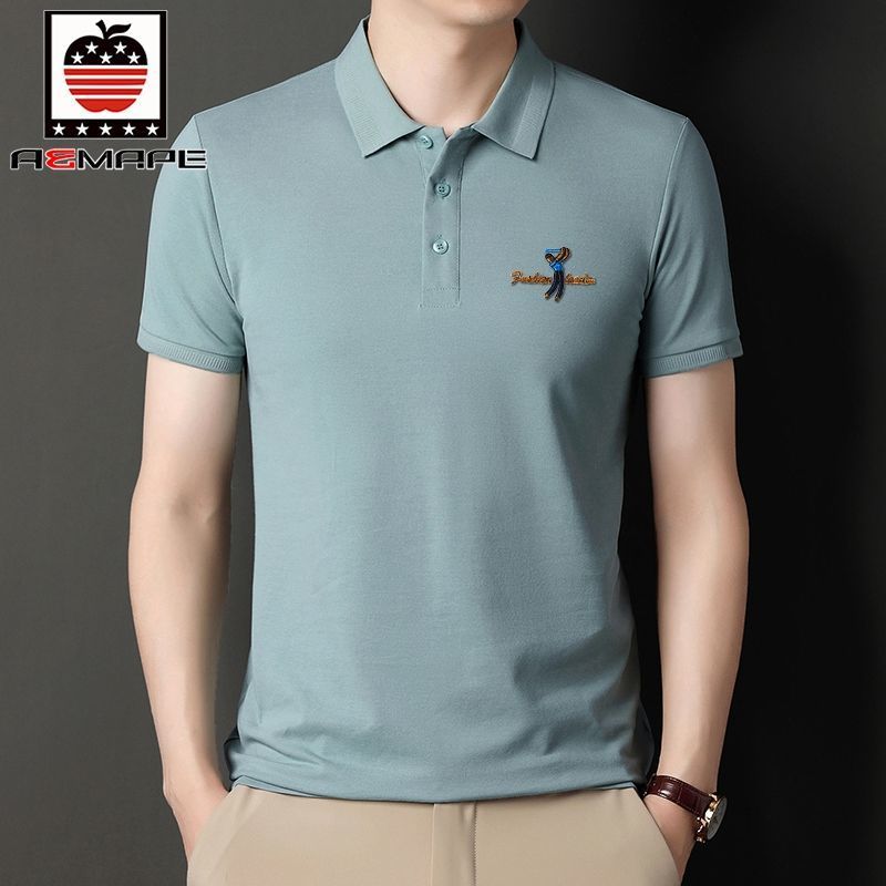 爱曼普新款男士半袖体恤衫男刺绣高级棉T恤男抗皱透气POLO衫男潮