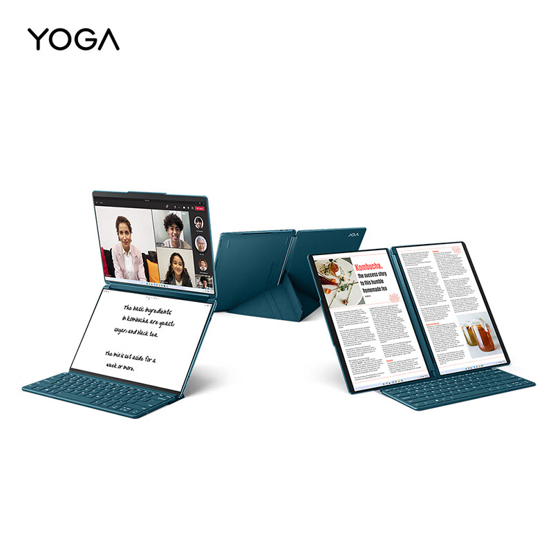 联想(Lenovo)笔记本电脑YOGA Book 9i轻薄本 13.3英寸双屏翻转本(i7-1355U 16G 1T 2.8K OLED触控屏 键盘 笔 支架)雾海蓝高清大图