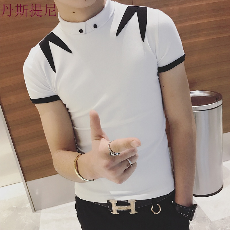 2018夏季新款男士短袖T恤潮流个性印花保罗衫韩版修身青年polo衫
