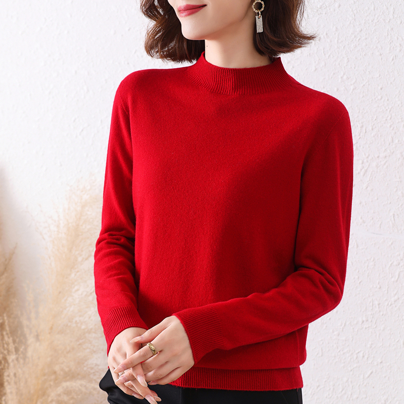 半高领羊绒衫女纯色毛衣女100纯羊毛2024春秋季新款针织打底衫女士毛衣洋气保暖上衣服全羊毛羊绒衫女大码显瘦毛衣女套头