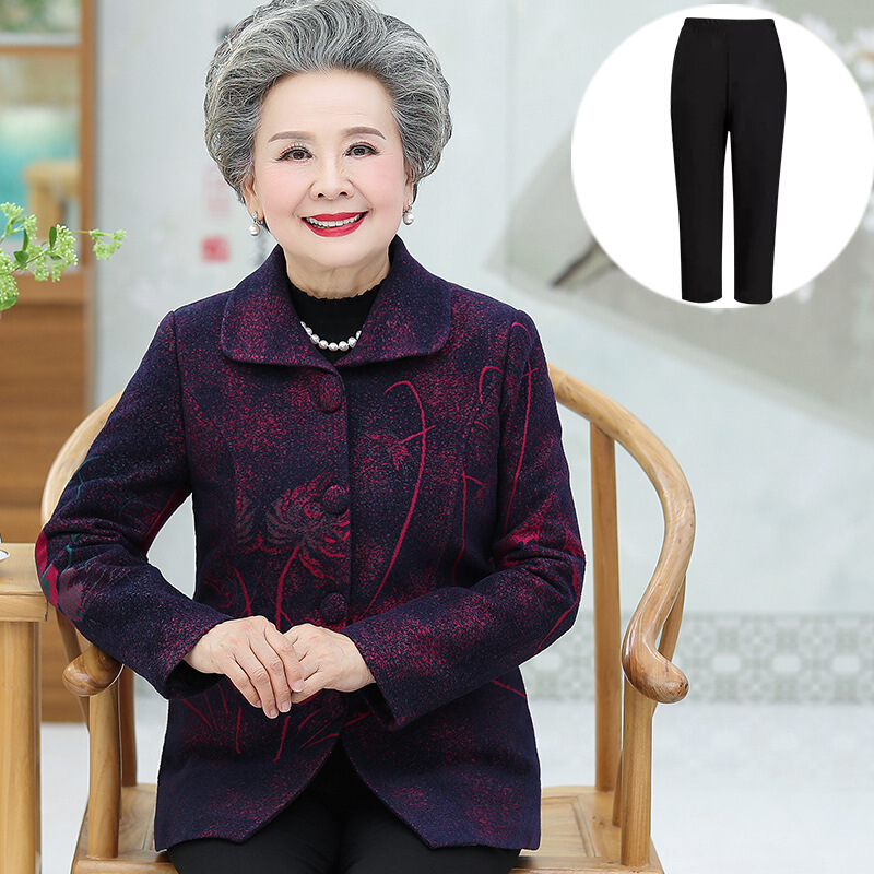 迪鲁奥(DILUAO)老年人秋装女外套60岁老太太服装奶奶装呢子中老年妈妈装毛呢新款