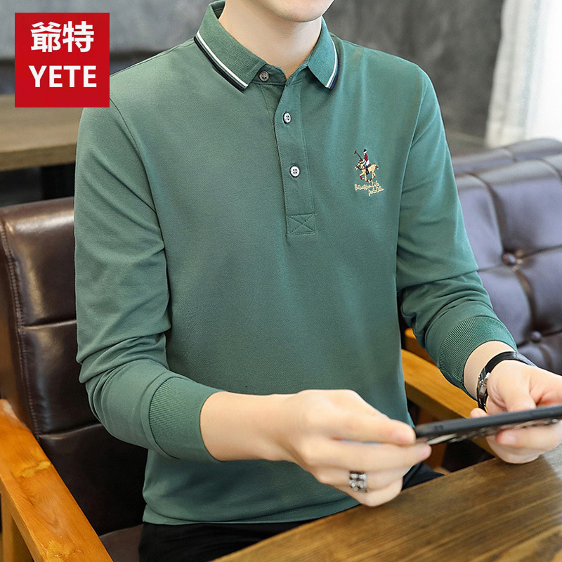 爺特(YETE)春秋季新款男士长袖POLO衫青年纯色百搭纯棉保罗卫衣