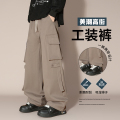 冲锋工装裤男秋冬季直筒宽松运动阔腿裤子美式复古潮流大码休闲裤 5XL 浅咖色K151