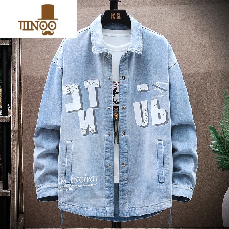 YANXU牛仔外套男宽松2023新款青少年高中初中学生帅气潮牌流夹克高清大图
