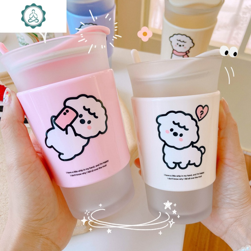 大容量水杯简约玻璃杯ins风可爱少女网红咖啡牛奶早餐杯便携杯子 封后 笑脸咖啡杯*白色带盖送勺子