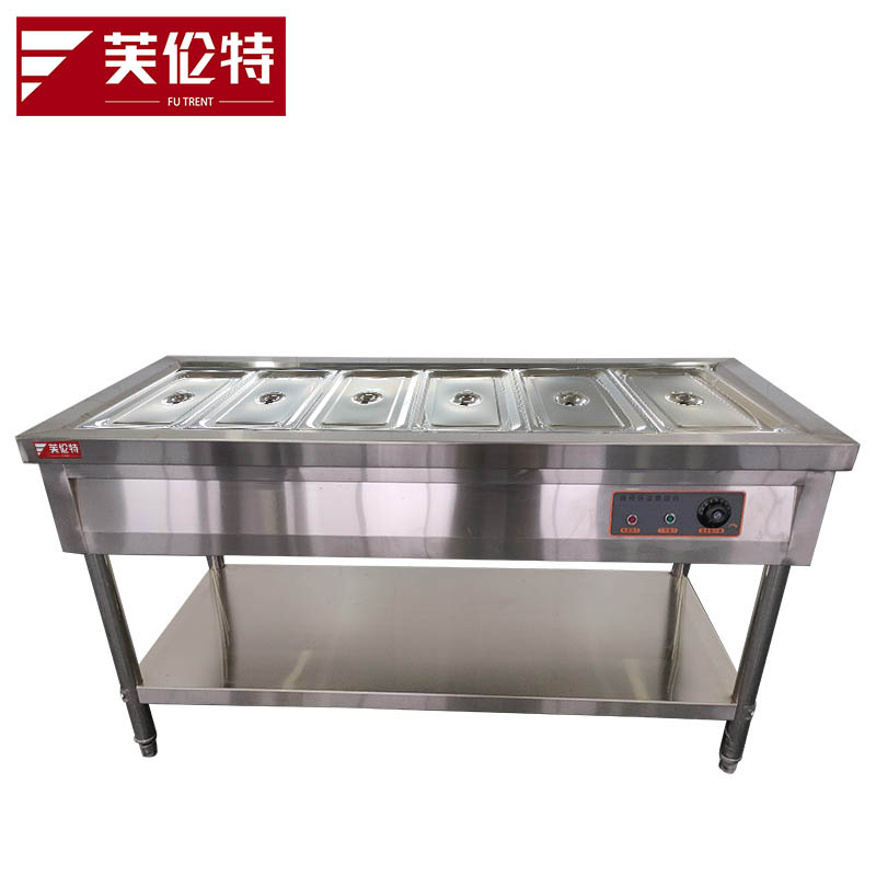 芙伦特商用保温售饭台不锈钢电热快餐保温台食堂打菜汤池餐车商用台式加热保温售饭台6格 FLT-BWSFT-0606-AB高清大图