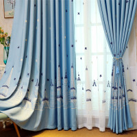 定做地中海风格棉麻刺绣花窗帘纱儿童房男孩成品卧室遮光布料