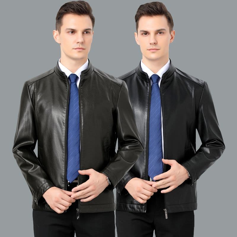 收藏送皮油 春秋绵羊皮正品海宁真皮皮衣男士外套飞行员棒球领羊皮夹克中青年韩版修身棒球服单皮大码中年爸爸装防雨防风外套图片