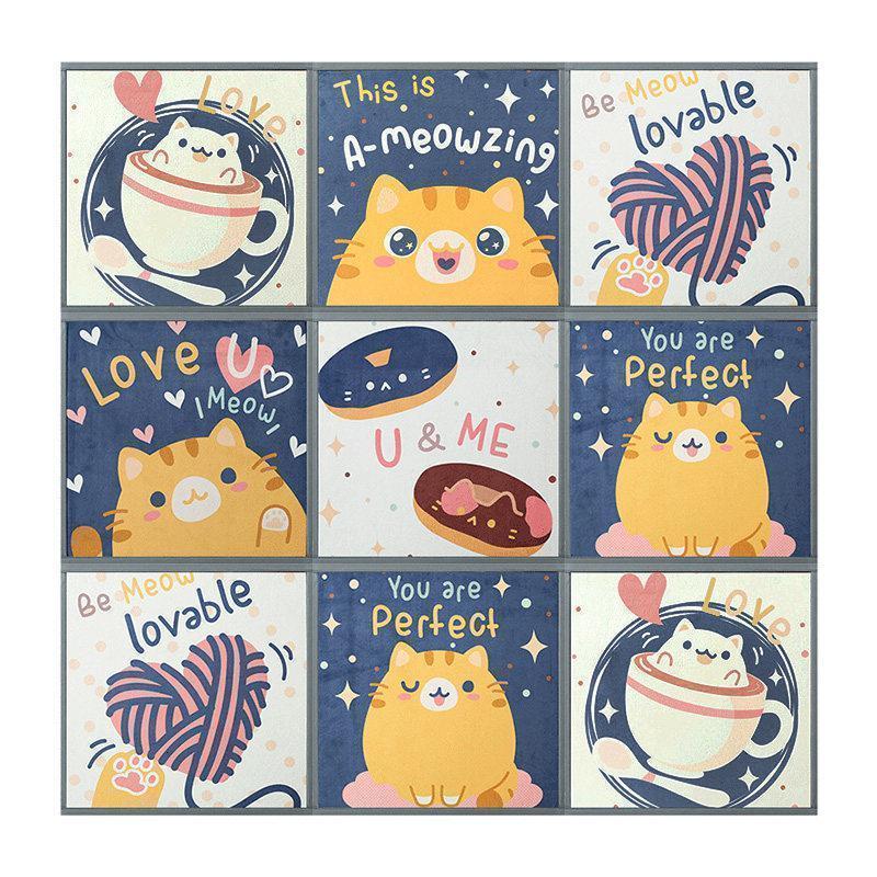 美帮汇拼接地毯加厚儿童爬行垫拼图家用床边防摔地板垫子拼块泡沫爬爬垫 KTPK03咖啡小喵 九块装（180*180cm）送魔术贴