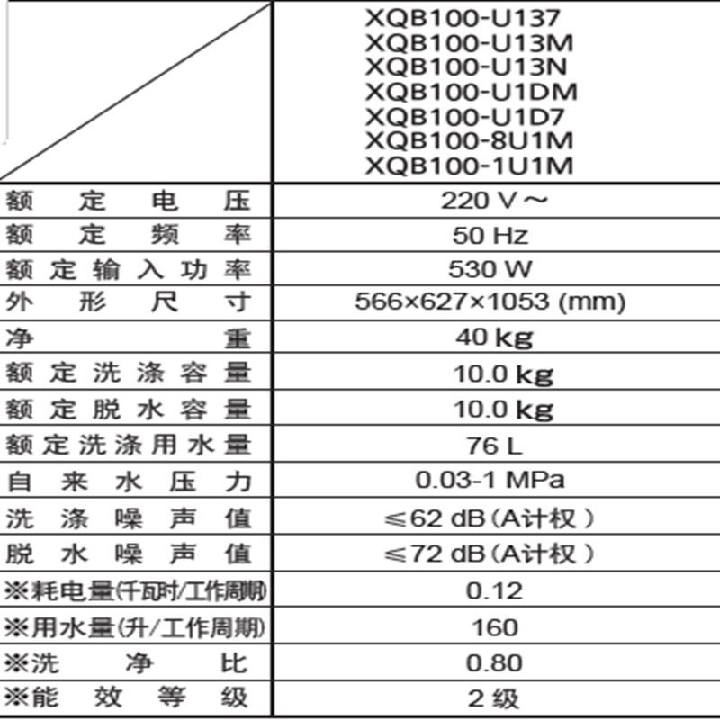 松下波轮洗衣机XQB100-U137