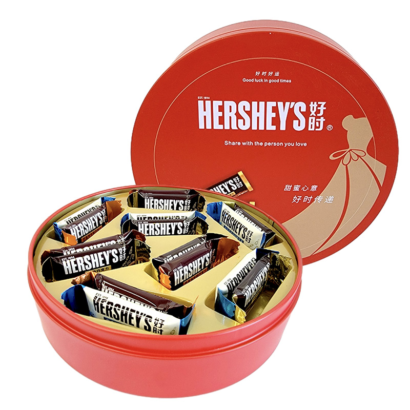 Hershey’s好时牛奶巧克力圆形铁盒礼盒装婚庆结婚喜糖成品 圆形16排块1盒 好时