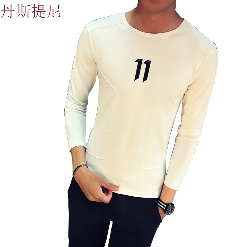 秋季男士长袖T恤韩版圆领打底衫字母印花潮学生衣服男装秋装上衣