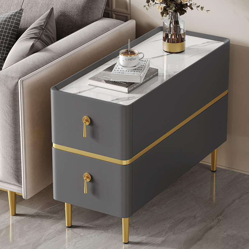 青木川 简约现代轻奢沙发边柜实木置物柜侧边柜岩板小边几角几客厅夹缝窄柜边桌置物架高清大图