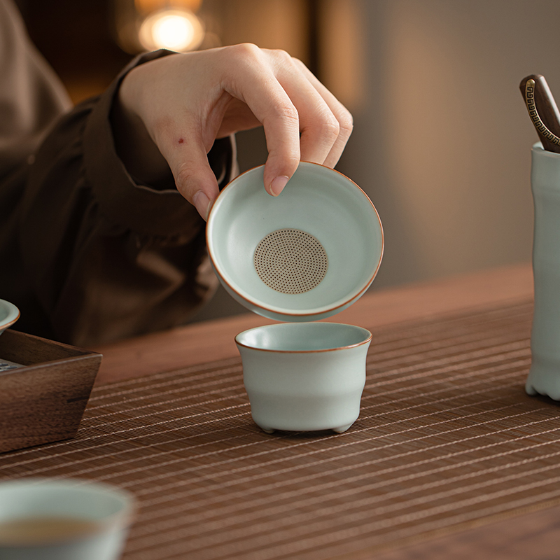 苏氏陶瓷(SUSHI CERAMICS)汝窑功夫茶具侧把泡茶壶三才盖碗茶杯茶洗六君子大套组礼盒装