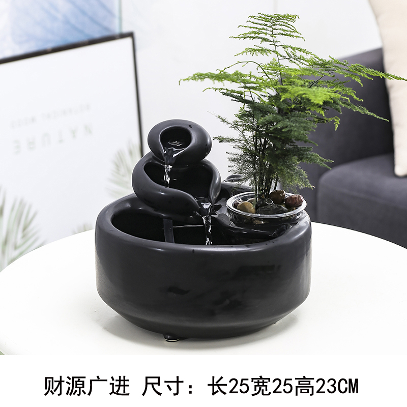 客厅生财陶瓷流水摆件循环水小型鱼缸喷泉办公室桌面吧台招财礼品