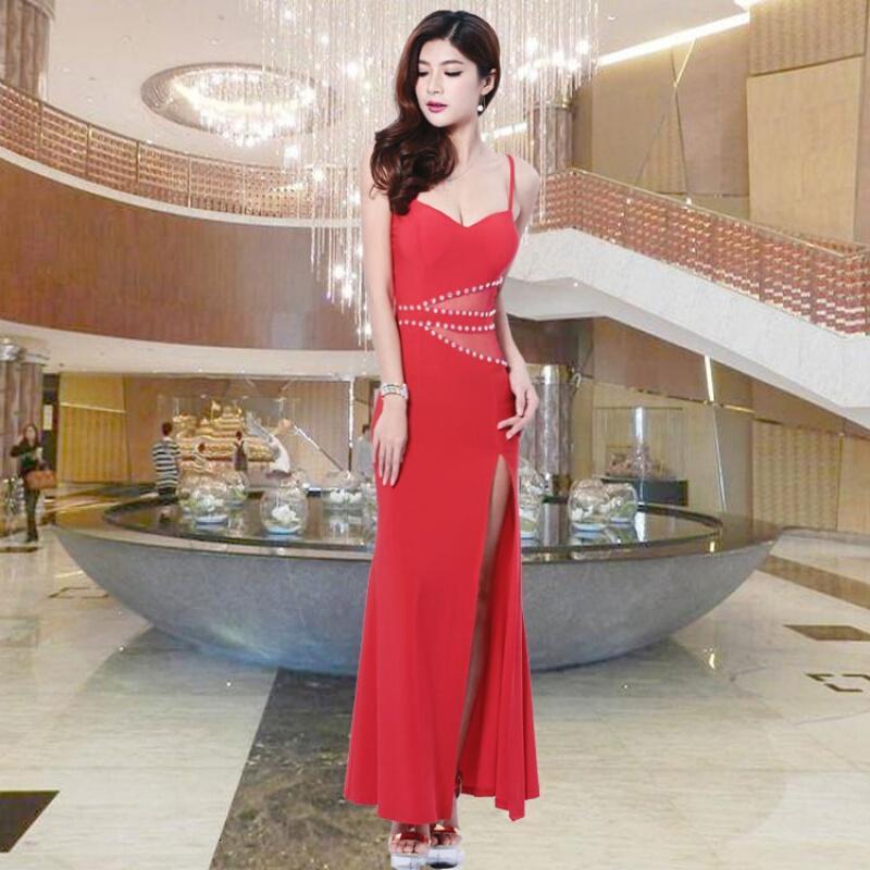 夜店透视长款长裙桑拿技师工衣女装修身小姐晚礼服性感工作服