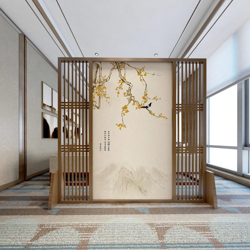 森美人屏风隔断客厅玄关新中式实木镂空格栅定制办公室入户茶室装饰座屏 A4款胡桃木180宽*180CM高组装