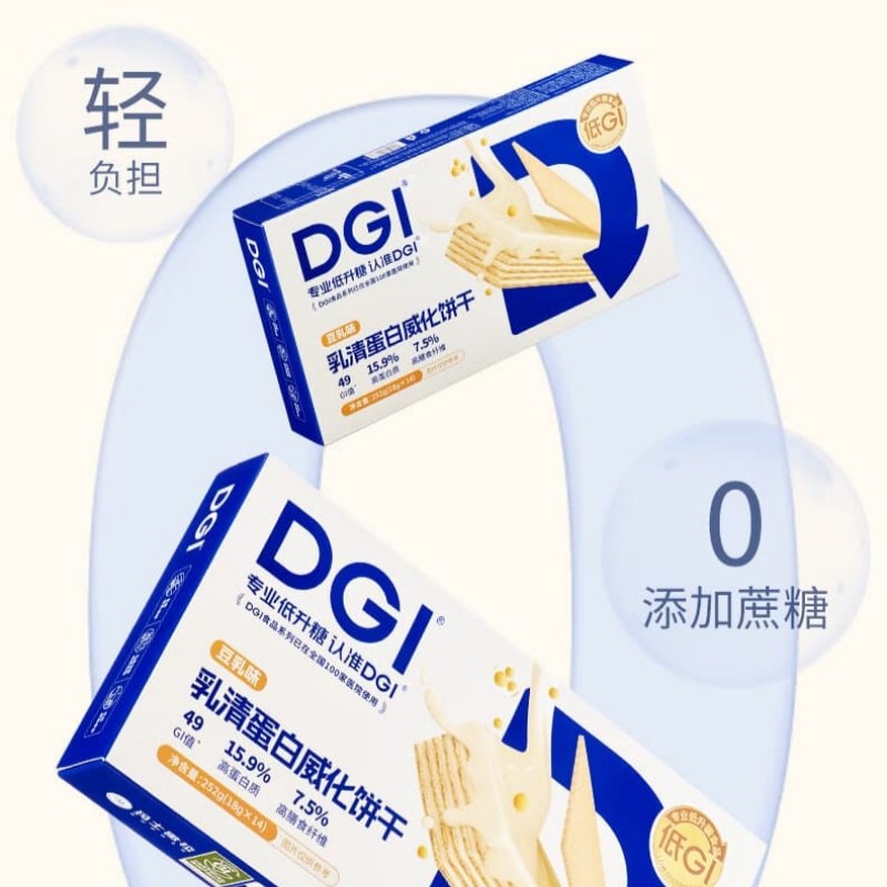 DGI 乳清蛋白威化饼干(豆乳味)252g 健身代餐饱腹主食糖友办公室零食 盒高清大图