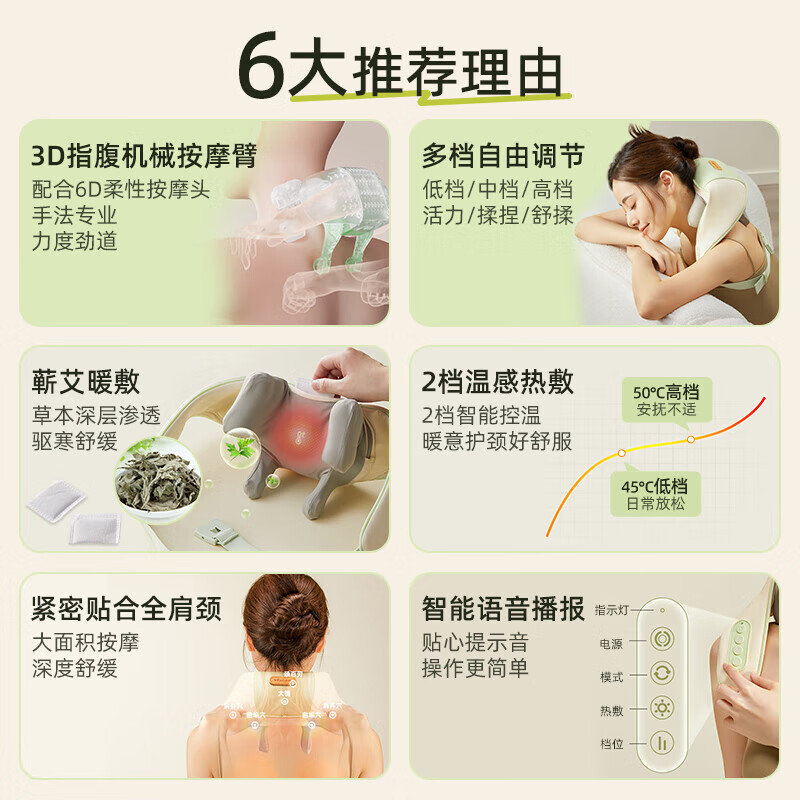 小熊颈椎按摩器 肩颈按摩仪 肩部颈部斜方肌按摩器 艾草热敷按摩披肩 AMQ-T30D5 [款]语音播报+艾草暖敷高清大图