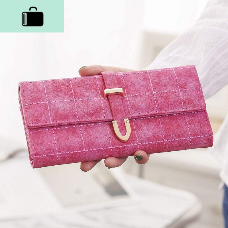 简约性冷淡复古钱包女长款百搭大气薄超薄卡钱包一体少女心学生折NEW LAKE 玫红色