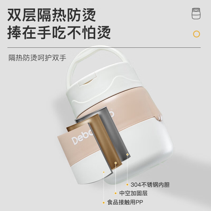 德铂(Debo) DEP-DS379 露比304不锈钢饭盒汤罐便携打包便当盒灰色耐温500ml高清大图