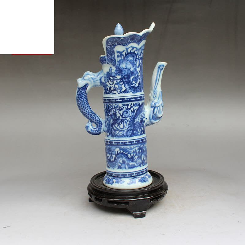 古瓷仿古瓷器仿清乾隆陶瓷青花竹节壶水壶龙酒壶艺术品收藏品摆件节节