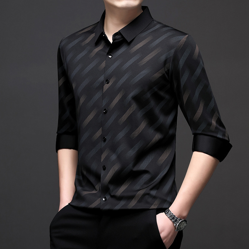 无痕印花衬衫男士长袖春秋季新款商务休闲商务休闲衬衣男装