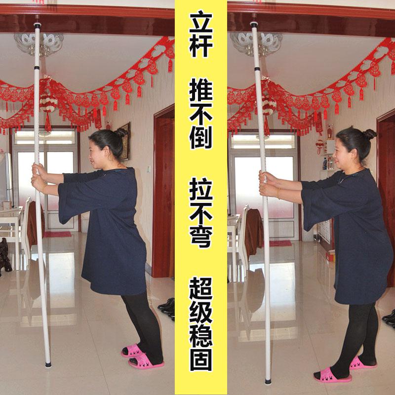 顶天立地晾衣架落地伸缩折叠晾杆式简易阳台室内免打孔挂衣架晾衣杆 三维工匠 单立杆3个白翅膀高清大图