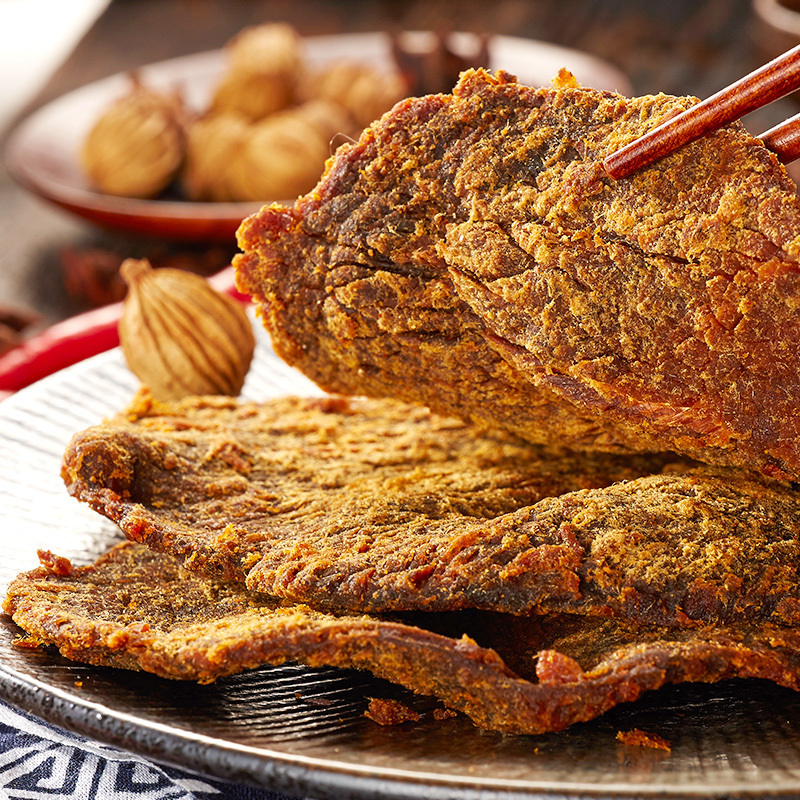 比比赞原切牛肉干香辣味100g风干手撕肉干即食牛肉脯休闲小零食品小吃
