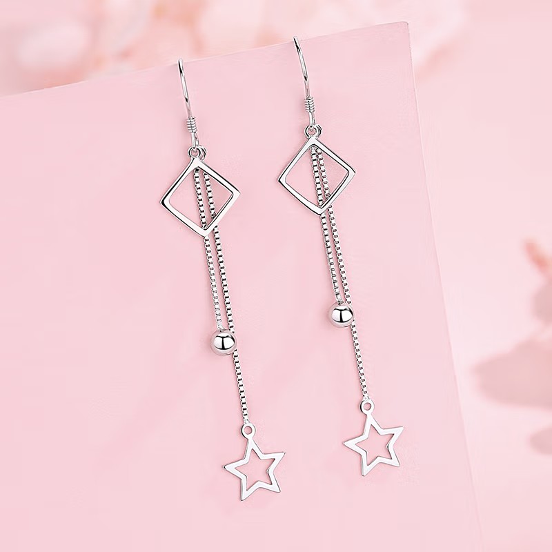 鑫铂尼国风气质银饰品长款流苏耳线耳坠耳饰品送女友闺蜜情人节生日礼物 EH9005